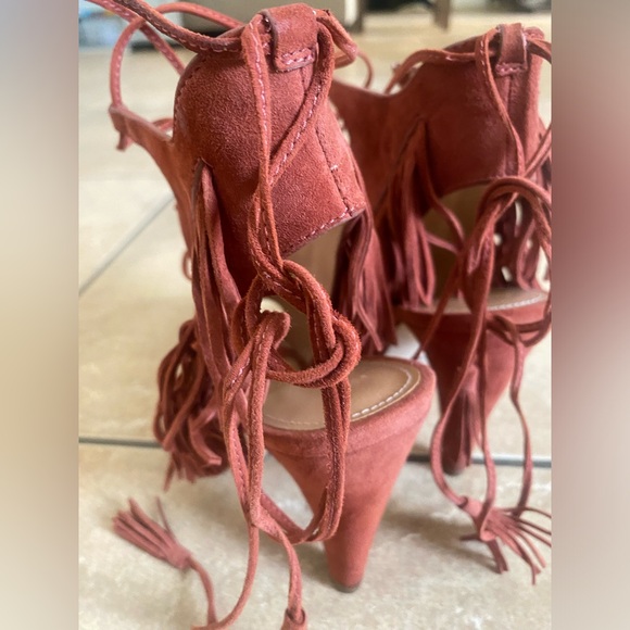 Sigerson Morrison Fringe Ankle Sandals Rose pink Sz7.5 - Picture 7 of 15